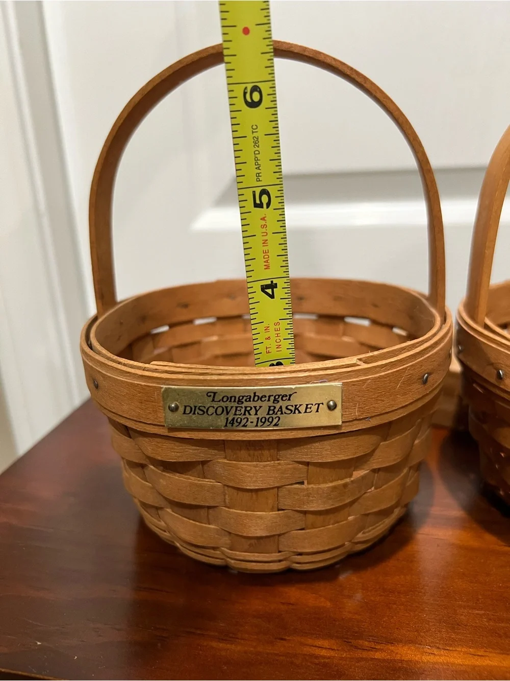 Vtg Longaberger Pair (2) Handwoven Basket with Brass Nameplates 1992